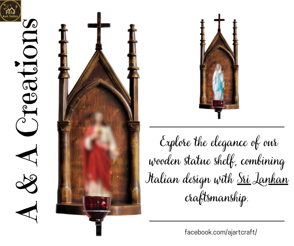 Exquisite Wooden Catholic Statue 12inch : Handcrafted Sri Lankan Church & Home Shelf Decor