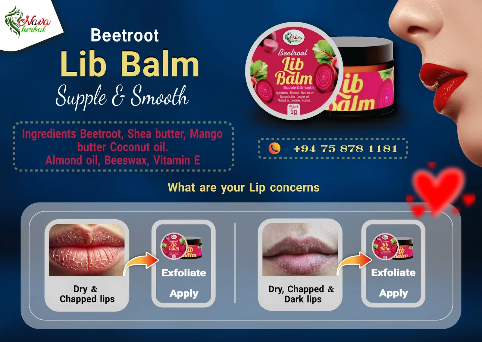 View Nava Herbal Beetroot Lip Balm 10g – Natural Lip Care & Pink Glow image